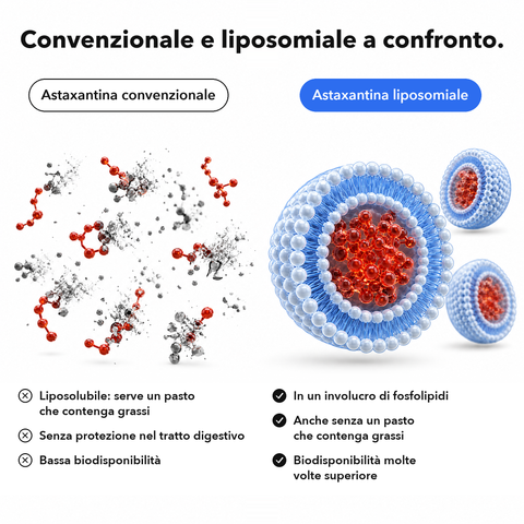 Estratto di Astaxantina Liposomiale: Convenzionale e liposomiale a confronto
